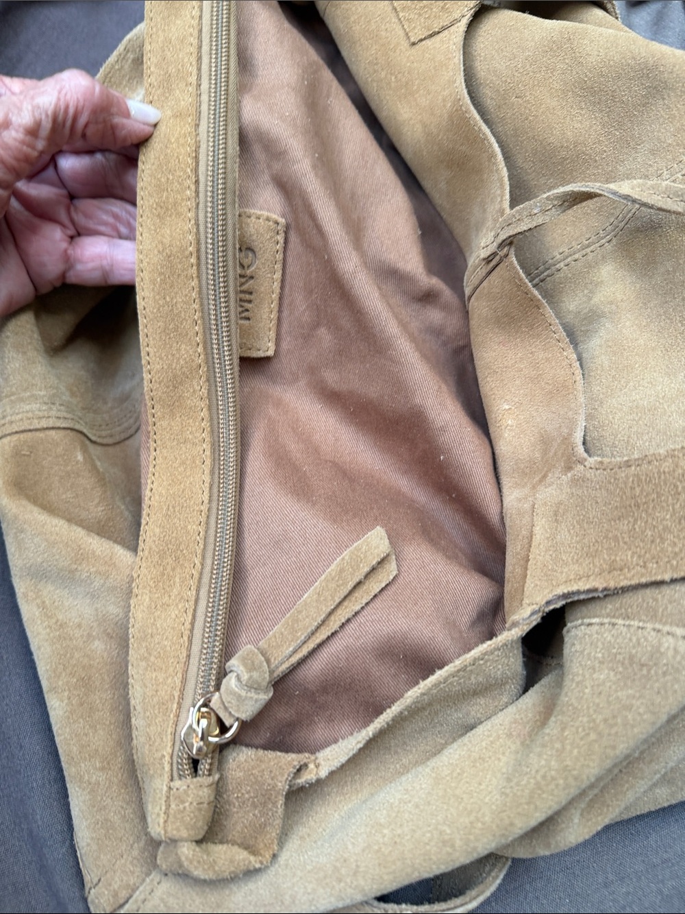 Mango All Leather Beige Suede Shoulder Shopping Bag - Picture 6 of 9